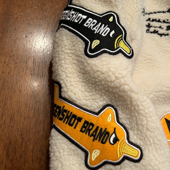 Men's Screenshot Cream Varsity Jacket with Patches - Picture 3 of 7